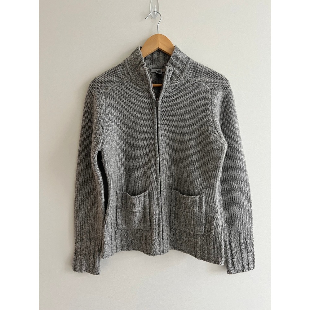 Carhartt Women Lambswool Blend‎ Full Zip Sweater Gray Cable Knit Funnel Neck S